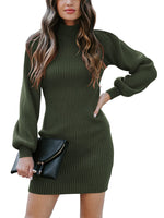 1 x RAW Customer Returns Yageshark Knitted Dresses Women s Sweater Dress Mini Dress Winter Dress Casual High Elasticity Long Sleeve Knitted Dresses Green, Medium  - RRP €37.3