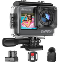 1 x RAW Customer Returns Action Cam 4K 60FPS - 24MP Underwater Camera, WiFi, 40M Waterproof Camera, 170 Adjustable Wide Angle, EIS Helmet Camera, Dual Screen Camcorder with Wireless Microphone and 2 Rechargeable Batteries - RRP €101.5