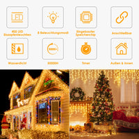 1 x RAW Customer Returns GYLEFY Ice Rain Fairy Lights Outdoor, 10M 400 LED Connectable Fairy Lights Outdoor, Christmas Lights Outdoor IP65 Waterproof Timer, 8 Mode Fairy Lights for Christmas Decoration Outdoor Indoor Warm White - RRP €30.48