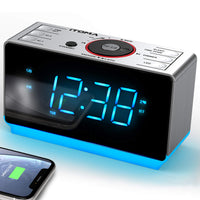 1 x RAW Customer Returns Radio alarm clock with Bluetooth speaker, FM radio, dual alarm clock with snooze, large LED display, dimmer control, USB charging output and night light iTOMA CKS708 - RRP €26.54