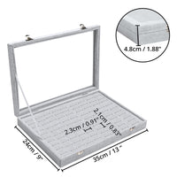 1 x RAW Customer Returns BELLE VOUS Gray Velvet Jewelry Organizer Tray - Ring Organizer with 100 Slots with Lid - Earrings Jewelry Box with Transparent Glass Lid for Rings and Cufflinks - RRP €24.99