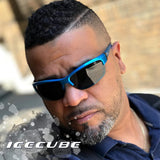 1 x RAW Customer Returns ICECUBE AVENTO Polarized sports sunglasses UV400 protection with anti-slip function and lightweight frame - for men and women when driving, running Black Blue Mirror  - RRP €40.31