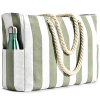 1 x RAW Customer Returns oscaurt Beach Bag, Bathing Bag Waterproof Stripe Beach Bag with Zipper with Wet Pocket Large Beach Bag for Women - RRP €21.16