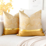 1 x RAW Customer Returns Artscope Set of 2 Cushion Covers for Sofa Car Bedroom Luxurious Modern Minimalist Golden Leather Stitching Wave Stripes Decorative Pillow Cushion Cover Pillow Case 60 x 60 cm Golden  - RRP €21.99