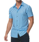 1 x RAW Customer Returns JACKETOWN Shirt Men s Short Sleeve Striped Shirt Men s Summer Casual Regular Fit Casual Shirt Men s Short Sleeves Light Blue L - RRP €28.27