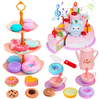 4 x Brand New Toy Tea Set for Children 72PCS, Colorful Colors and Realistic Design Birthday Cake, Light and Music Teapot - RRP €70.32