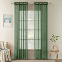 1 x RAW Customer Returns MIULEE Set of 2 Voile Curtains Sheer Linen Curtain with Eyelets Transparent Linen Look Curtain Eyelet Curtain Living Room Window Curtain Translucent Decorative Curtain Bedroom 140 x 245 cm W x H Dark Green - RRP €32.49