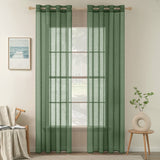 1 x RAW Customer Returns MIULEE Set of 2 Voile Curtain Sheer Linen Curtain with Eyelets Transparent Linen Look Curtain Eyelet Curtain Living Room Window Curtain Translucent Decorative Curtain Bedroom 140 x 225 cm W x H Dark Green - RRP €31.49