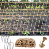 9 x Brand New Plant Support Jute Netting for Climbing Plants, Vegetables, Runners, Beans, Sweet Peas, Eco-Friendly Natural Netting with 10m Jute Twine and 10 U-Shaped Pegs for Fixing 2x10m  - RRP €205.11