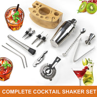 1 x RAW Customer Returns Cocktail Shaker Set, Stainless Steel Cocktail Set, 14-Piece Bartender Kit Bar Accessories, Cocktail Mixer Set with Wooden Stand, 750ML Cocktail Gift Set for Home or Bar. - RRP €30.97