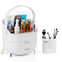 1 x RAW Customer Returns Winter Shore White Make Up Organizer with Brush Storage - Plastic Makeup Organizer with 3 Levels, Rotating Handle Transparent Lid - Waterproof Dustproof Cosmetic Storage - RRP €45.99