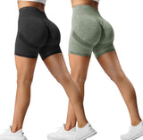 1 x RAW Customer Returns ZAAYO 2 Pack Sports Shorts Women Butt Scrunch Short Sports Pants Running Pants High Waist Shorts Butt Lift Booty Seamless Fitness Tie Dye Gym Shorts Black-Khaki Large - RRP €38.3