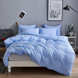 1 x RAW Customer Returns Freyamy Seersucker Bed Linen 200x220cm 3-piece Blue Embossed Stripes Structured Bedding Sets Plain Brushed Microfiber Soft Duvet Cover with Zipper and 2 Pillowcases 80x80cm - RRP €41.3