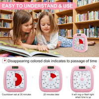 1 x RAW Customer Returns Yunbaoit Visual Timer with Clock and Night Light, VT07S 60 Minute Countdown Timer for Kids Adults with Low Battery Alarm and Optional Alarm Pink  - RRP €18.98