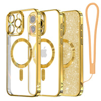 1 x RAW Customer Returns Meifigno Clear Case Compatible with iPhone 15 Pro, Compatible with Magsafe Glitter Card Hand Strap Camera Protection Transparent Case for iPhone 15 Pro 6.1 Women Girls, Gold - RRP €19.15