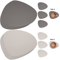 1 x RAW Customer Returns Myir JUN Leather Placemats and Coasters, Washable Round Placemats Double-Sided Non-Slip Placemat Leather Faux Leather Placemat Leather Look Placemat Gray Beige, Set of 4  - RRP €20.44