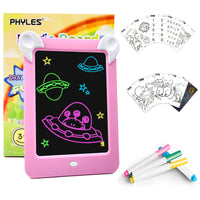 4 x Brand New PHYLES Magic Drawing Pad, LED magic board for children 3-12 years, contains 19 drawing board pads letters, numbers, patterns , 4 drawing pens, 1 cleaning cloth, the perfect educational toy pink  - RRP €46.0