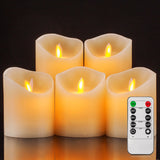 1 x RAW Customer Returns Aku Tonpa Flameless Candles, Battery Operated Real Wax Pillar Candles, Flickering Moving Wick Electric LED Candles Set with Remote Control, 24 Hour Timer, 5 Pack - RRP €26.21