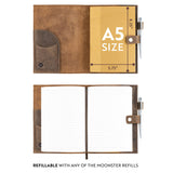 1 x RAW Customer Returns Refillable leather notebook - With tree of life embossing - Handmade sketchbook made of genuine leather for him her with pen holder - Incl. lined A5 premium paper silver pen by MOONSTER  - RRP €29.95