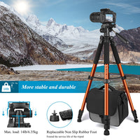 1 x RAW Customer Returns Victiv 182 cm aluminum camera tripod, lightweight and compact travel tripod for DSLR with 3-way swivel 360 panoramic ball head and phone holder, can be used for YouTube, Vlog and video conferences - orange - RRP €41.34