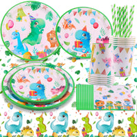 14 x Brand New Dinosaur Party Tableware Set, Gigflpyo Dino Birthday Decoration, Dinosaur Paper Plates Cups Napkins Tablecloth for Children s Birthday Baby Shower Birthday Party, Dino Party Decoration, Serves 10 Guests - RRP €140.98