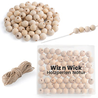 10 x Brand New Wiz n Wick wooden balls with hole 20mm 100 pieces with 10m long jute cord - an additional bead threader supplied and sorting box - wooden beads for threading perfect for crafting - RRP €111.5