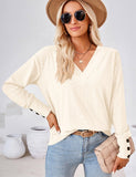 1 x RAW Customer Returns Beluring Women s Elegant Long Sleeve V Neck Jacquard Solid Color Tunic Top, Apricot, L - RRP €30.99