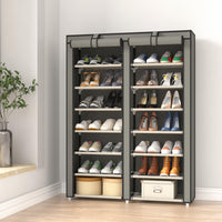 1 x RAW Customer Returns JIUYOTREE Large Capacity Double Row Shoe Rack 7 Tier Shoe Cabinet Shelf Non-woven Cover Cabinet for 28 Pairs of Shoes Gray - RRP €29.99