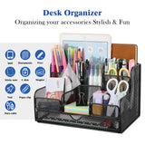 1 x RAW Customer Returns Housolution Desk Organizer, Iron Storage Rack with 8 Compartments, Mesh Desktop Organizer Office Pen Holder for Pens Stapler Folder Clips Sticky Notes - Black - RRP €26.54