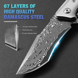 1 x RAW Customer Returns DRAGON VEIN Large and heavy Damascus pocket knife Damascus steel Abalone shell handle with genuine leather sheath Damascus knife folding knife one-hand knife gift for men, blue - RRP €69.99