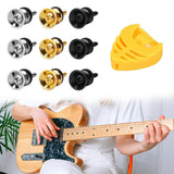 2 x Brand New Guitar strap end button, guitar strap end pin, metal guitar strap locks, guitar strap buttons metal, for guitar bass ukulele, with a guitar pick, 10 pieces, gold, silver, black - RRP €50.4