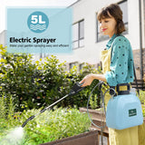 1 x RAW Customer Returns SYLSTAR Pressure Sprayer 5 Liters, Electric Plant Sprayer with 3 Mist Nozzles, USB Rechargeable Handle and Telescopic Pole, Garden Sprayer, Weed Sprayer Water Sprayer with Adjustable Shoulder Strap Blue  - RRP €49.99