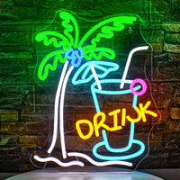 1 x RAW Customer Returns SIGNSHIP Palm Tree Neon Sign Drink Neon Sign Beer Bar Neon Sign for Wall LED Neon Light Sign for Home Bar Cart Summer Beach Restaurant Man Cave Beer Cafe Bistro Club Party Decor - RRP €40.33