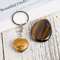 1 x Brand New Tiger Eye Gemstone Set Oval Palm Stone Crystal Heart Stone Keychain Natural Chakra Therapy Polished Healing Crystal Pocket Gemstone Worry Stone for Anxiety Stress Relief 2 Pack  - RRP €25.2