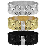 63 x RAW Customer Returns Grevosea Pack of 3 Waist Belts with Sequins for Women, Glitter Belt, Vintage Glitter Belt, Stretch Fashion Waist Women s Belt, Personality Metallic Dress Belt, Elastic Belt 7.5 x 52 cm  - RRP €549.36