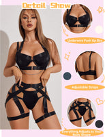 1 x RAW Customer Returns Avidlove Women s Lingerie Sexy Suspenders Push Up Bra Curvy Lingerie Adjustable Leg Straps Comfortable Underwear Set Black XL - RRP €30.24