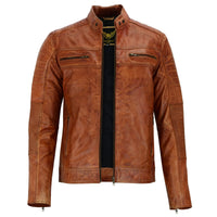 1 x RAW Customer Returns Leatherick Men s Genuine Distressed Leather Biker Jacket, Light Brown, Distress Brown DE NL SE PL, Alphanumeric, S, Regular, Regular  - RRP €107.96