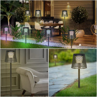 4 x Brand New Solar floor lamp outdoor 2 in 1 solar charging USB charging height adjustable made of metal LED solar outdoor floor lamp with light sensor, dimmable RGB 8 colors solar table lamp, IP65 waterproof for terrace garden - RRP €229.88