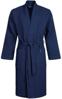 1 x RAW Customer Returns Morgenstern Waffle Pique Bathrobe Men s Dressing Gown Blue Light Men s Sauna Bathrobe Kimono Men s Bathrobe Dark Blue Cotton Thin Short Size L - RRP €45.32