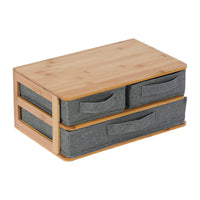 1 x RAW Customer Returns Desk organizer bamboo, bamboo drawer box with 3 fabric drawers, storage box for cosmetics, jewelry or office supplies, 34x22x16cm gray - RRP €29.5