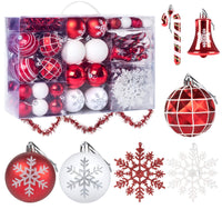 1 x RAW Customer Returns Agoer 100 Piece Christmas Balls with Snowflake, Glitter Plastic Christmas Tree Balls Set for Christmas Tree Decoration, in Red and White Color, for Christmas New Year Party Decoration - RRP €24.18