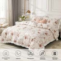 1 x RAW Customer Returns Freyamy Bed Linen 155x220cm 2-piece White Brown Flowers Ruffles Reversible Bed Linen Microfiber Soft Bedding Sets Romantic Girls Duvet Cover with Zipper and Pillowcase 80x80cm - RRP €34.85