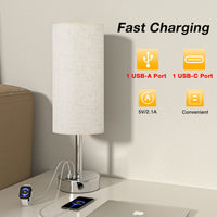 1 x RAW Customer Returns Kakanuo bedside lamp touch dimmable, table lamp with charging function, USB A C ports, LED bulb, white linen lampshade, metal base, small lamp for bedroom, living room, baby room, office - RRP €27.22