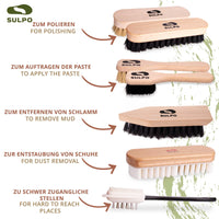 1 x RAW Customer Returns SULPO shoe brush set - 7-piece shoe cleaning set - leather cleaning brushes - 2 crucible brushes - 2 polishing brushes - 1 dirt brush - 1 brush with brass and nylon bristles - 1 crepe brush nubuck leather - RRP €14.44