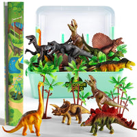 8 x Brand New THEMES Dinosaur Toy Figure with Activity Play Mat Trees, Educational Realistic Dinosaur Playset to Create a Dino World Including T-Rex, Triceratops, Velociraptor, for Kids, Boys and Girls - RRP €215.92