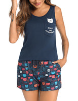 1 x RAW Customer Returns Marvmys Women s Short Summer Pajama Set Sleeveless Cute Printed Sleepwear with Drawstring and Pocket Navy Blue XL - RRP €23.99