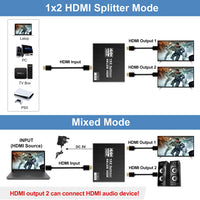 1 x RAW Customer Returns 4K 60HZ HDMI Splitter, Aluminum 4K HDMI Splitter 1 in 2 out Auto Scaling Function Distributor Duplicate 2 same outputs, Not Extend Supports HDCP, 4K, 3D, 1080P for PS5 etc with 1.2M HDMI cable  - RRP €28.52