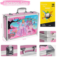 1 x RAW Customer Returns MIAOKE 145 Pcs Painting Set, Paint Box, Deluxe Mega Aluminum Box Drawing Kit with Colored Pencils, Markers, Acrylic Paints, Wax Crayons, HB Pencils, Watercolor Cake, Brushes, 18-Sheet Sketch Pad - Pink - RRP €40.33