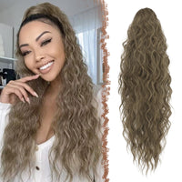 1 x RAW Customer Returns FESHFEN Long Braid Ponytail Hair Extension with Drawstring Long Wavy Curly Ash Brown Synthetic Hair Extension Natural Clip in Hairpiece Ponytail Synthetic Hair Braid - RRP €24.41