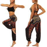 1 x RAW Customer Returns Nuofengkudu Woman Hippie Harem Pants Baggy Pants Harem Pants Aladdin Pants Boho Patterned Smocked Waist with Pockets Yoga Pants Casual Pants Summer Pants Beach Pants, Black Peacock - RRP €23.99